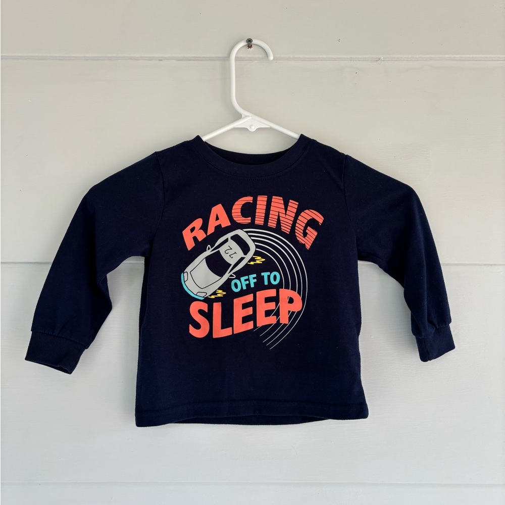 Carter’s 24M Boys Long Sleeve Navy Pullover Shirt Sleepwear Racing Off To Sleep